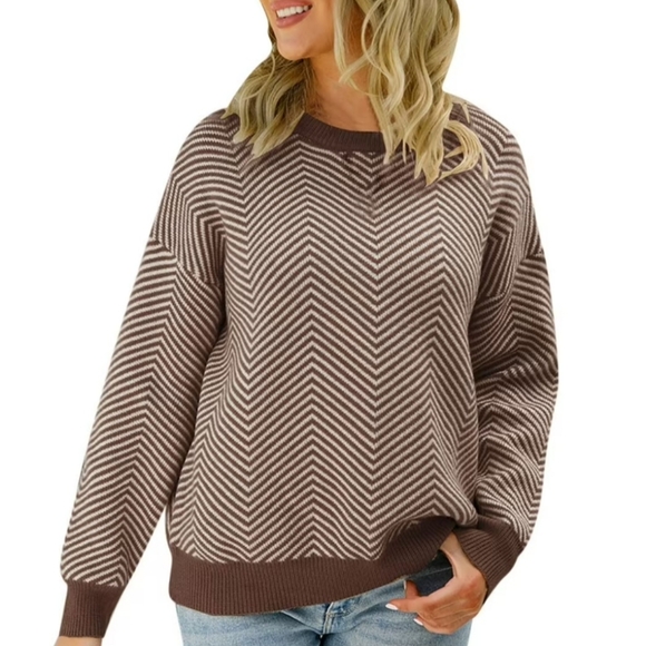 Womens Calvin Klein Herringbone Sweater Size Medium Gold Shoulder Buttons Casual